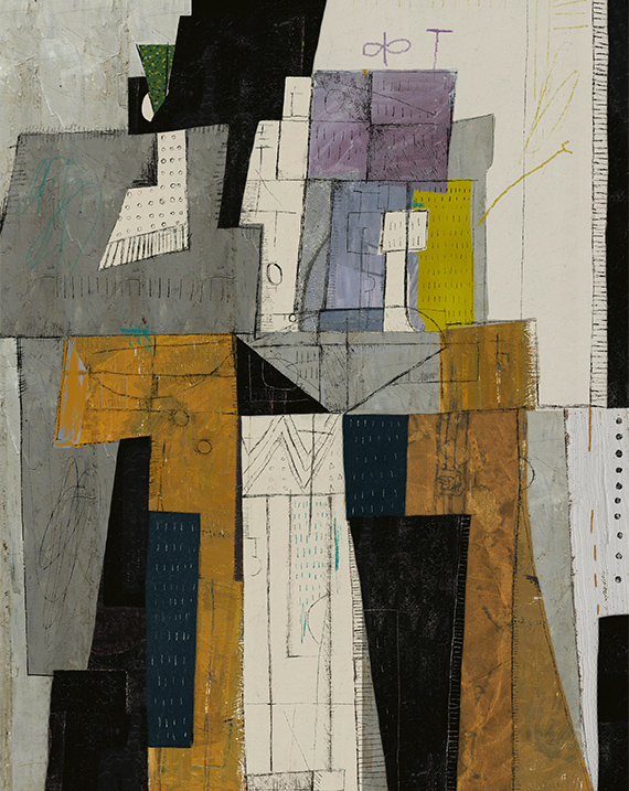 Non-objective art featuring a series of shapes, some coloured and some not.