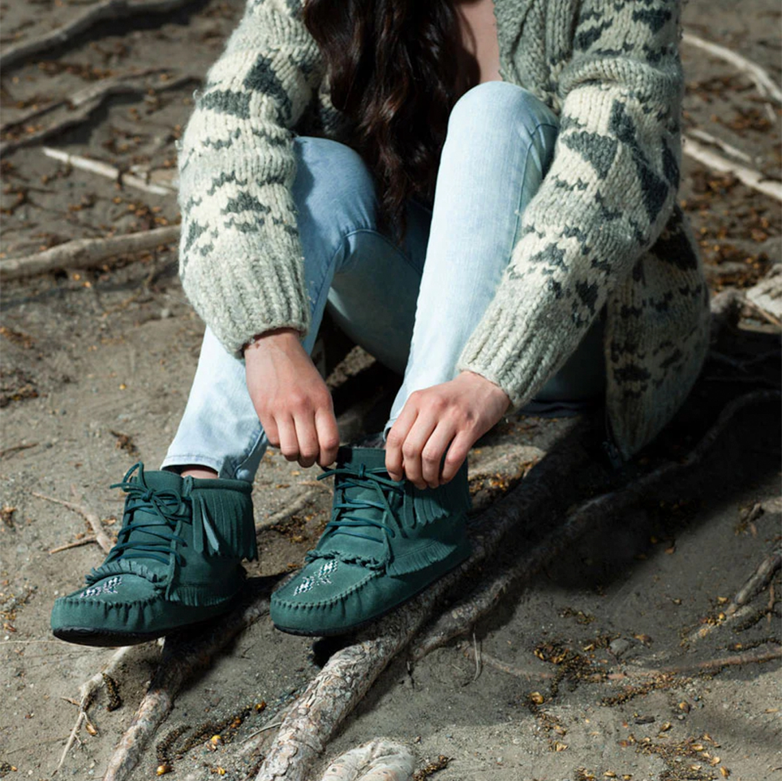 A photo of two pairs of mukluks.