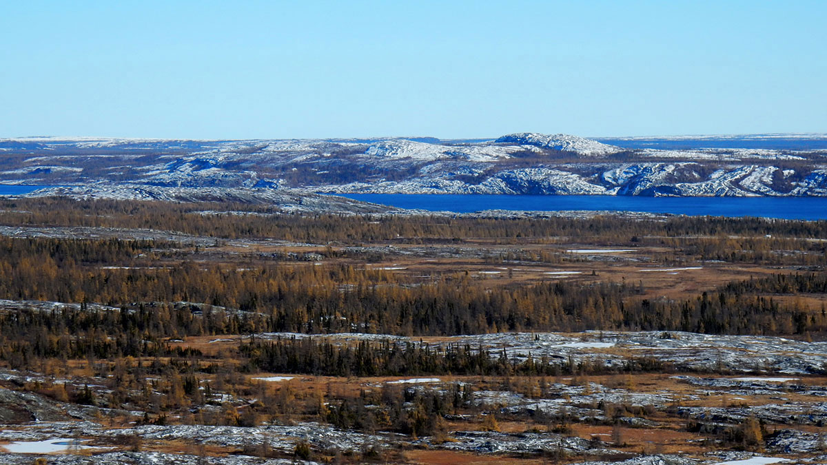 Landscape view of Kuujjuaq from the radar mountain showing the surrounding tundra