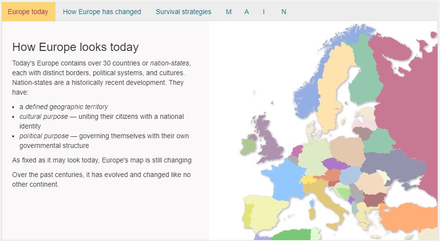 Clickable screenshot of 'Europe Now and Then' Activity