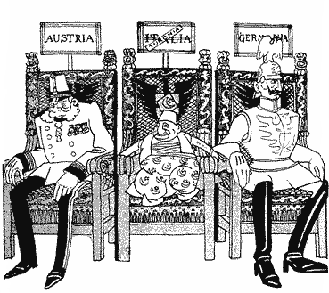 Russian poster from 1914 depicts the three countries in the Triple Entente with female personifications.