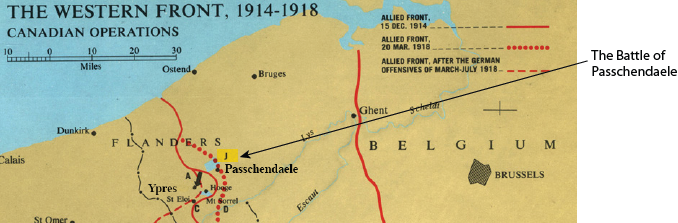 Map showing location of Battle of the Somme on the Western Front.