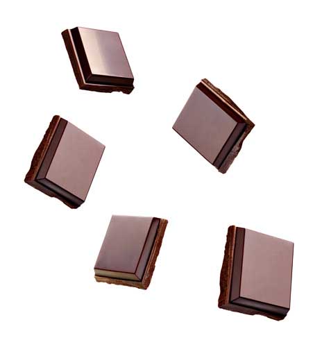 Five chocolate bar pieces