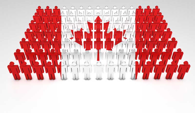 Canadian flag made of many individual people