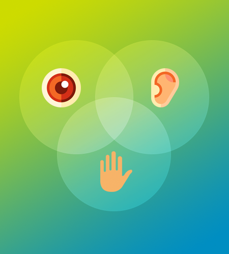 images of an eye, an ear and a hand representing the 3 different learning styles