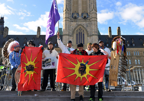 A group of Cree youth that walked 1600 kilometers to Parliament Hill in Ottawa.