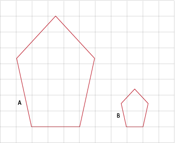 Two similar pentagons, one of which is three times larger than the other