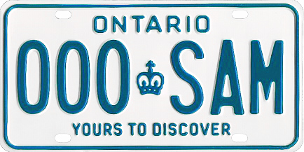 Image of 4 different types of Ontario license plates used between 1982 and the present.
