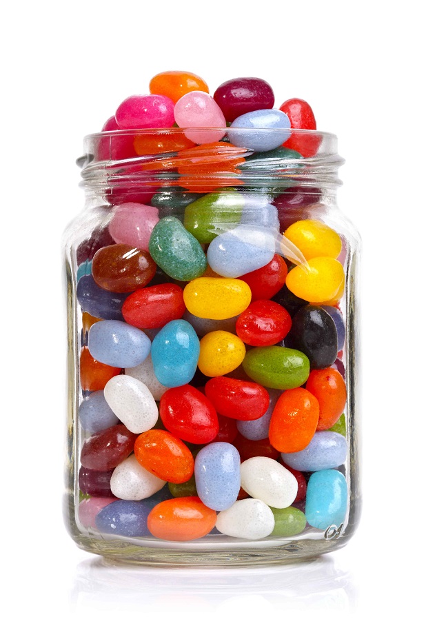 A medium coffee size jar will full of jellybeans