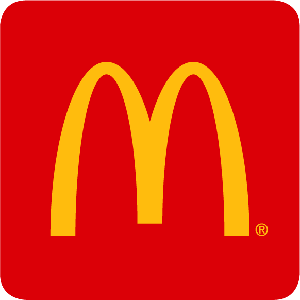 McDonald’s restaurant logo. Two golden arches in an m-shape against a red background.