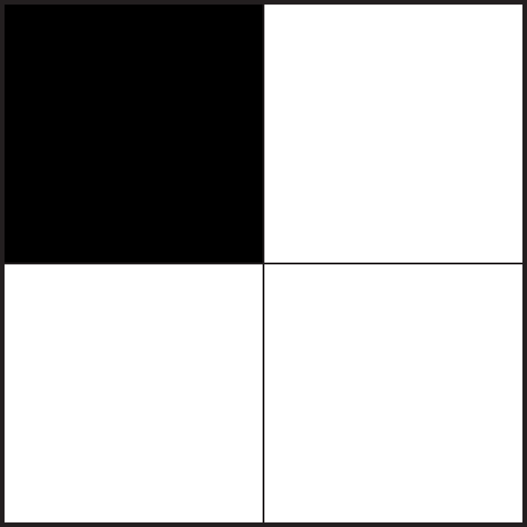 Square cut into 4 equal parts with the top left part shaded in