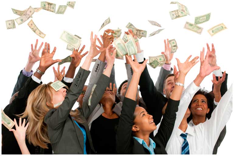Happy people throwing money in the air