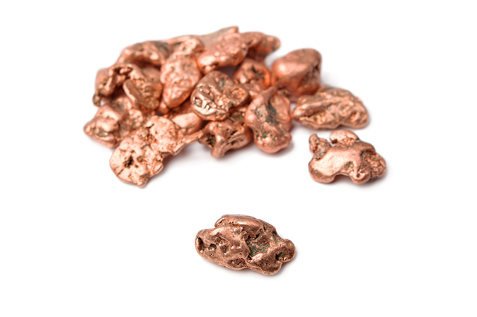 Various pieces of raw copper.