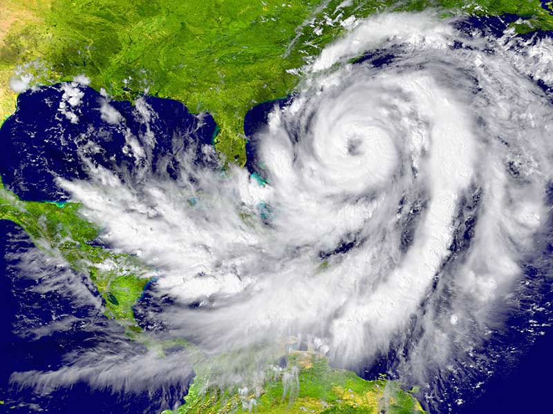 Satellite view of the Earth with swirling clouds