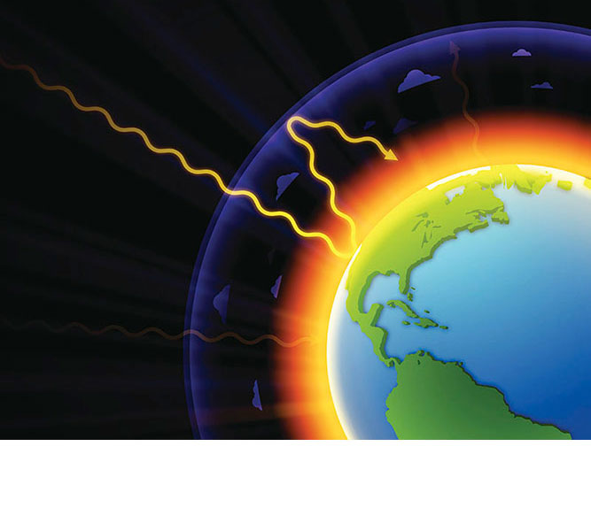 Light energy enters Earth's atmosphere. It reflects off the surface but stays in the atmosphere.