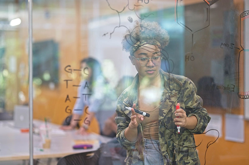 student studies biology