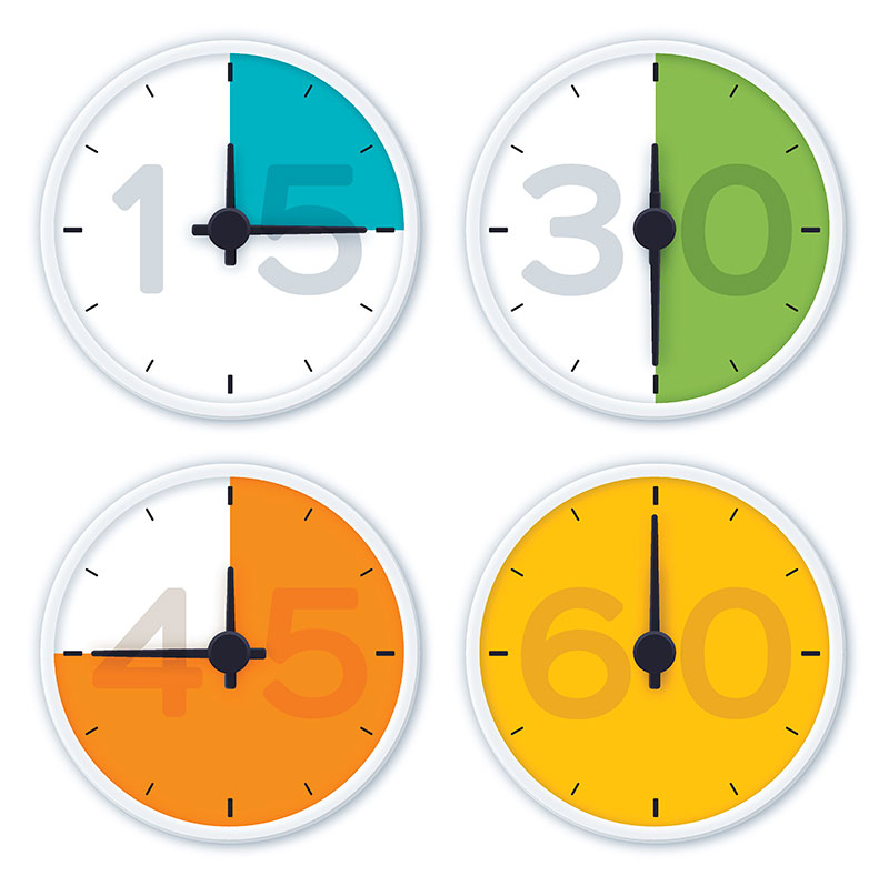 Four clocks showing 15s, 30s, 45s, and 60s.